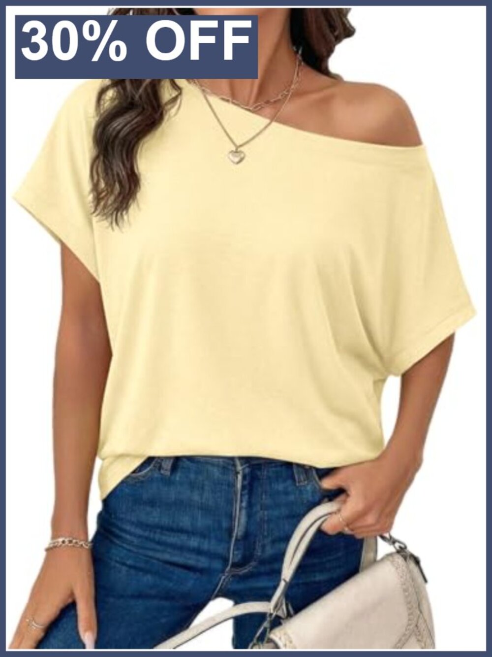 Off Shoulder Oversized Tee 2 Ways Womens Short Sleeve Cotton Blend